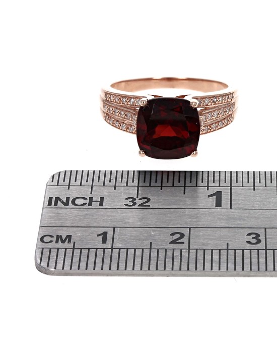 Pyrope Garnet and Diamond Accent Ring in Rose Gold